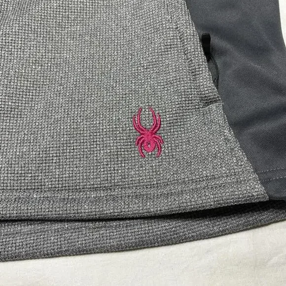 Spyder Women's Large Waffle Knit Fleece Lined Jacket Gray Pink Full Zip Hooded - Picture 6 of 14